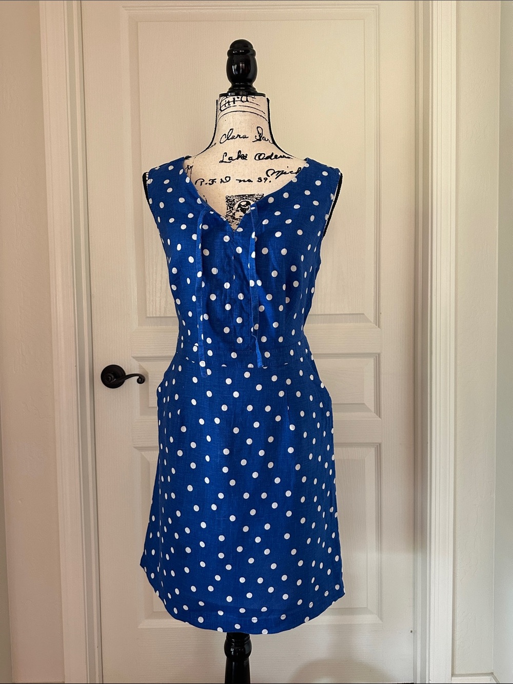 Boden Blue and White Polka Dot Sleeveless Mini Dress